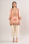 Debyani + Co_Pink Beads, Sequins, Embroidery Round Neck Floral Jaal Kurta Set _at_Aza_Fashions