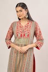 Buy Debyani + CO Red Beads, Sequins, Embroidery Open Neck Floral Thread Striped Kurta With Pant Online at Aza Fashions Buy_Debyani + CO_Red Beads, Sequins, Embroidery Open Neck Floral Thread Striped Kurta With Pant _Online_at_Aza_Fashions