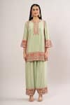 Shop_Debyani + Co_Green Beads, Embroidery, Sequins Round Neck Sahina Kurta Salwar Set With Dupatta _Online_at_Aza_Fashions