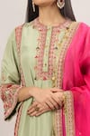 Debyani + Co_Green Beads, Embroidery, Sequins Round Neck Sahina Kurta Salwar Set With Dupatta _at_Aza_Fashions