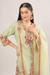 Debyani + Co_Green Beads, Sequins Split V-neck Floral Thread Embroidered Kurta Set _Online_at_Aza_Fashions