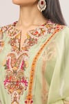 Debyani + Co_Green Beads, Sequins Split V-neck Floral Thread Embroidered Kurta Set _at_Aza_Fashions