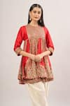 Buy Debyani + CO Red Sequins, Beads Round Neck Floral Embroidered Sapna Peplum Kurta And Dhoti Pant Online at Aza Fashions Buy_Debyani + CO_Red Sequins, Beads Round Neck Floral Embroidered Sapna Peplum Kurta And Dhoti Pant _Online_at_Aza_Fashions