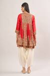 Shop Debyani + CO Red Sequins, Beads Round Neck Floral Embroidered Sapna Peplum Kurta And Dhoti Pant at Aza Fashions Shop_Debyani + CO_Red Sequins, Beads Round Neck Floral Embroidered Sapna Peplum Kurta And Dhoti Pant _at_Aza_Fashions