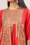 Shop Debyani + CO Red Sequins, Beads Round Neck Floral Embroidered Sapna Peplum Kurta And Dhoti Pant Online at Aza Fashions Shop_Debyani + CO_Red Sequins, Beads Round Neck Floral Embroidered Sapna Peplum Kurta And Dhoti Pant _Online_at_Aza_Fashions