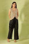 Anamika Khanna_Multi Color Embroidery V-neck Top And Draped Pant Set _Online_at_Aza_Fashions