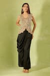 Shop_Anamika Khanna_Multi Color Embroidery V-neck Top And Draped Pant Set _Online_at_Aza_Fashions