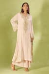 Buy_Anamika Khanna_Pink Embroidery V-neck Kurta Set With Draped Skirt _Online_at_Aza_Fashions