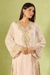 Anamika Khanna_Pink Embroidery V-neck Kurta Set With Draped Skirt _at_Aza_Fashions