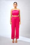 Safaa_Pink Collared Floral Print Pant Set _Online_at_Aza_Fashions
