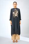 Nitin Bal Chauhan Fusion_Black Embroidery Round Neck Long Kurta _Online_at_Aza_Fashions