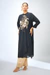 Buy_Nitin Bal Chauhan Fusion_Black Embroidery Round Neck Long Kurta _Online_at_Aza_Fashions