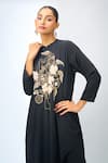 Shop_Nitin Bal Chauhan Fusion_Black Embroidery Round Neck Long Kurta _Online_at_Aza_Fashions