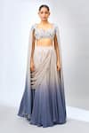 Buy_Jade By Ashima_Beige Sequins, Embroidery Ombre Draped Fusion Lehenga Set 