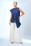 Tarun Tahiliani_Blue Round Neck Asymmetrical Top _Online_at_Aza_Fashions
