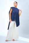 Shop_Tarun Tahiliani_Blue Round Neck Asymmetrical Top _Online_at_Aza_Fashions