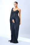 Buy_Tarun Tahiliani_Black Sequins Pre-draped Saree _Online_at_Aza_Fashions