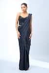 Tarun Tahiliani_Black Sequins Pre-draped Saree _at_Aza_Fashions