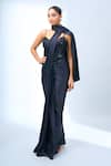 Shop_Tarun Tahiliani_Black Sequins Pre-draped Saree 