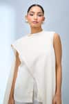 Buy_Tarun Tahiliani_Ivory Crew Neck Asymmetrical Top _Online_at_Aza_Fashions