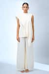 Shop_Tarun Tahiliani_Ivory Crew Neck Asymmetrical Top 
