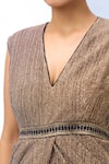Shop_Tarun Tahiliani_Gold V-neck Pleated Saree Gown _Online_at_Aza_Fashions