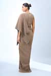 Shop_Tarun Tahiliani_Gold V-neck Pleated Saree Gown _at_Aza_Fashions