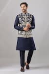 Buy_Aariyana Couture_Navy Silk Embroidery Botanical Bundi And Kurta Set _at_Aza_Fashions