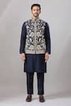 Buy_Aariyana Couture_Navy Silk Embroidery Botanical Bundi And Kurta Set 