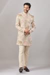 Buy_Aariyana Couture_Multi Color Jersey Embroidery Floral Longline Bandhgala Set _at_Aza_Fashions
