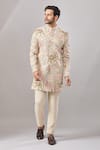 Shop_Aariyana Couture_Multi Color Jersey Embroidery Floral Longline Bandhgala Set _Online_at_Aza_Fashions