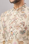 Aariyana Couture_Beige Jersey Embroidery Dori Longline Bandhgala Set _Online_at_Aza_Fashions