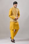 Shop_Aariyana Couture_Yellow Silk Embroidery Thread Bundi And Kurta Set _Online_at_Aza_Fashions