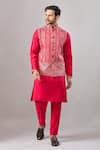 Aariyana Couture_Red Silk Embroidery Geometric Bundi And Kurta Set _Online_at_Aza_Fashions