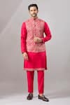 Buy_Ariyana By Aza_Red Silk Zari Thread Embroidered Bundi And Kurta Set _at_Aza_Fashions