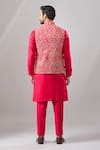 Shop_Ariyana By Aza_Red Silk Zari Thread Embroidered Bundi And Kurta Set _at_Aza_Fashions