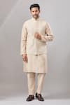 Buy_Aariyana Couture_Beige Silk Beads Embroidered Bundi And Kurta Set _at_Aza_Fashions