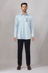 Buy_Aariyana Couture_Blue Cotton Embroidery Thread Placement Shirt _Online_at_Aza_Fashions