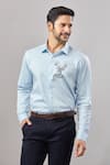 Buy_Aariyana Couture_Blue Cotton Embroidery Thread Placement Shirt 