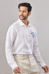 Aariyana Couture_White Linen Embroidery Tortoise Placement Casual Shirt _Online_at_Aza_Fashions