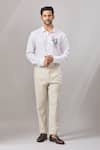 Shop_Aariyana Couture_White Linen Embroidery Tortoise Placement Casual Shirt _Online_at_Aza_Fashions