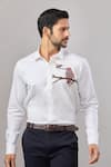 Aariyana Couture_White Cotton Embroidery Bird Placement Casual Shirt _Online_at_Aza_Fashions