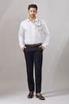 Aariyana Couture_White Cotton Embroidery Flamingo Placement Shirt _Online_at_Aza_Fashions