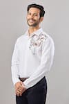 Buy_Aariyana Couture_White Cotton Embroidery Flamingo Placement Shirt _Online_at_Aza_Fashions