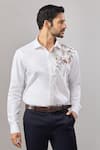 Buy_Aariyana Couture_White Cotton Embroidery Flamingo Placement Shirt _at_Aza_Fashions
