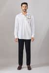 Aariyana Couture_White Cotton Embroidery Flamingo Placement Shirt _at_Aza_Fashions