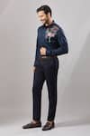 Shop_Aariyana Couture_Navy Cotton Embroidery Flamingo Bird Casual Shirt _Online_at_Aza_Fashions