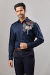 Buy_Aariyana Couture_Navy Cotton Embroidery Flamingo Bird Casual Shirt _at_Aza_Fashions