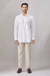 Buy_Aariyana Couture_White Linen Embroidery Lobster Placement Casual Shirt _Online_at_Aza_Fashions