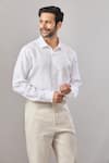 Shop_Aariyana Couture_White Linen Embroidery Lobster Placement Casual Shirt _Online_at_Aza_Fashions